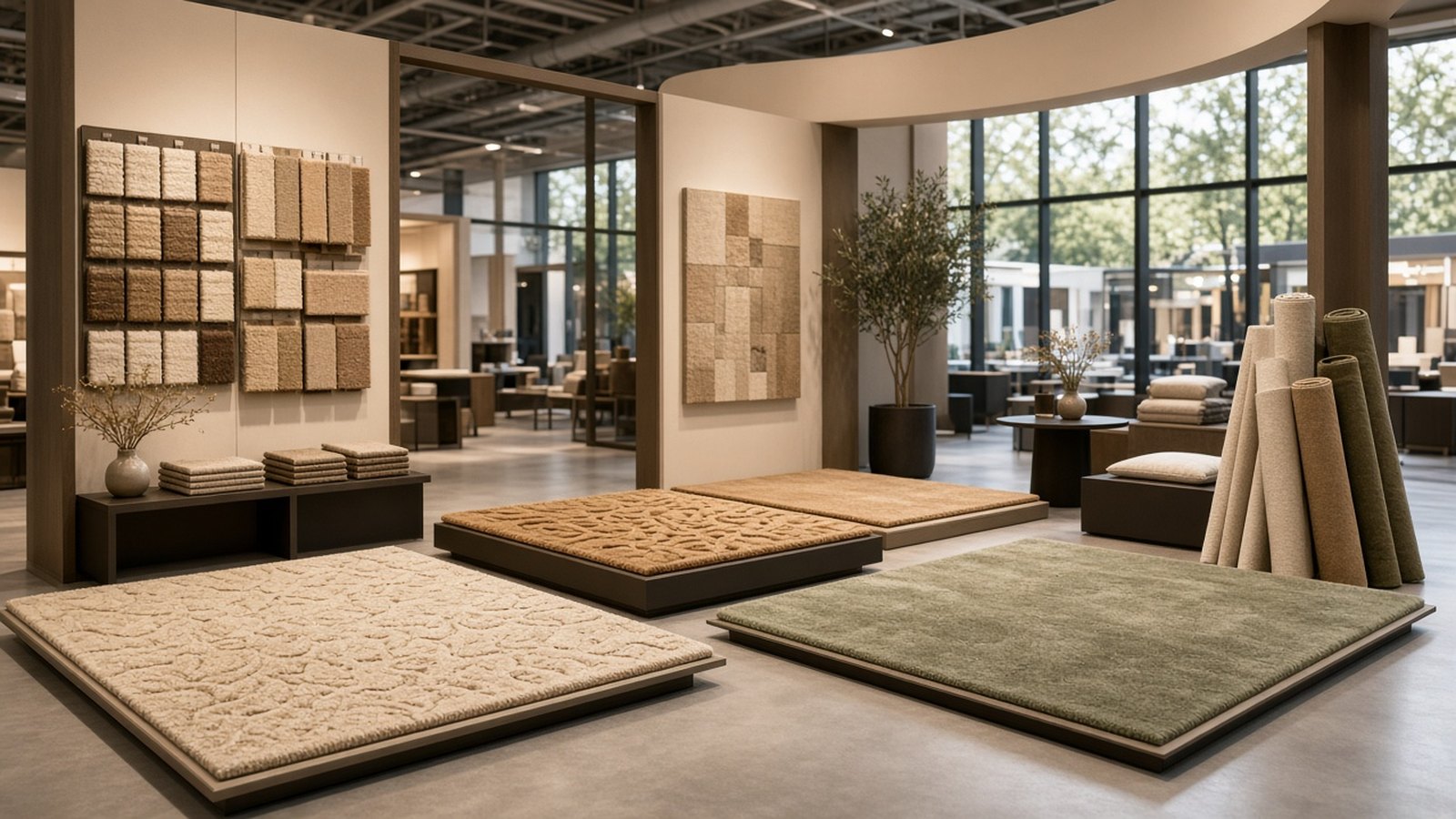 GELISI custom carpets and material samples displayed at a flooring exhibition