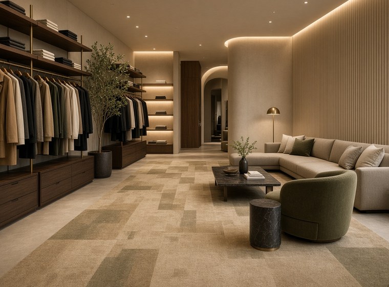 Boutique interior with a custom geometric carpet