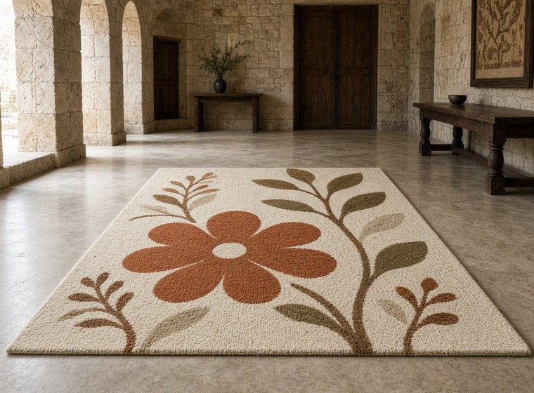 Contemporary cultural hall with a simplified floral carpet design
