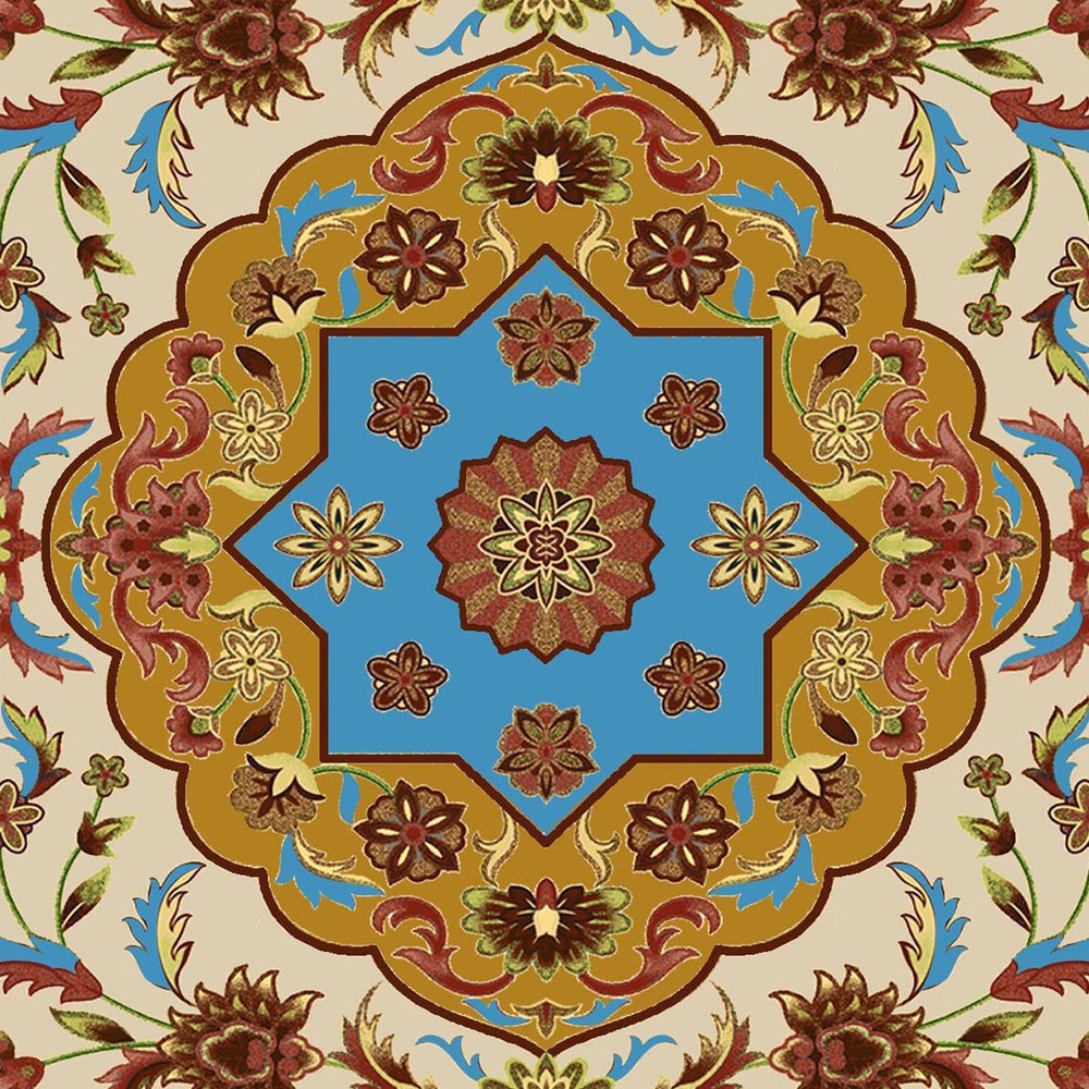 gls-c03-center-1000 Blue Gold Floral Medallion Rug rug pattern detail
