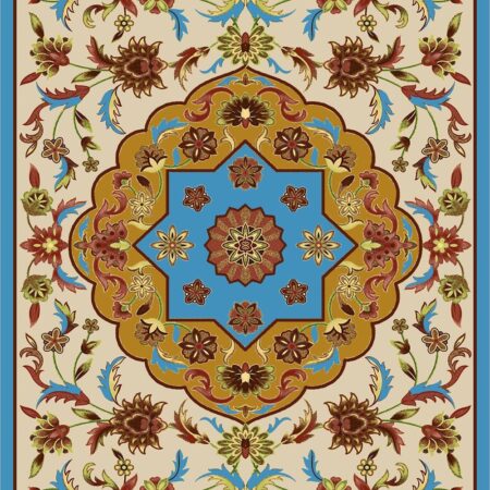 Blue Gold Floral Medallion Rug rug
