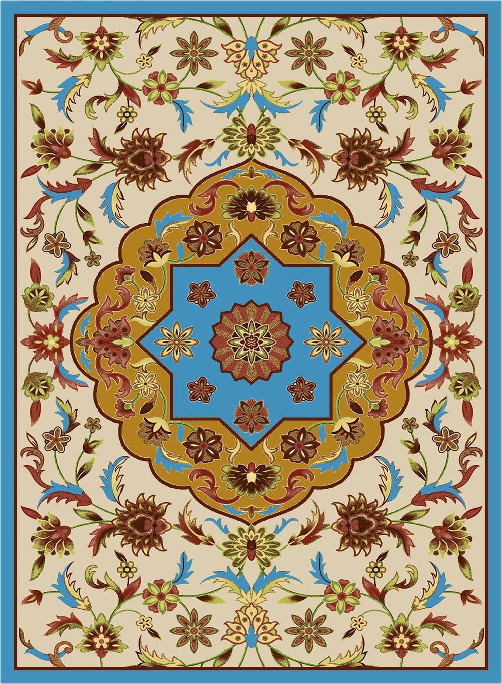 Blue Gold Floral Medallion Persian Area Rug for Living Room Blue Gold Floral Medallion Rug full rug pattern