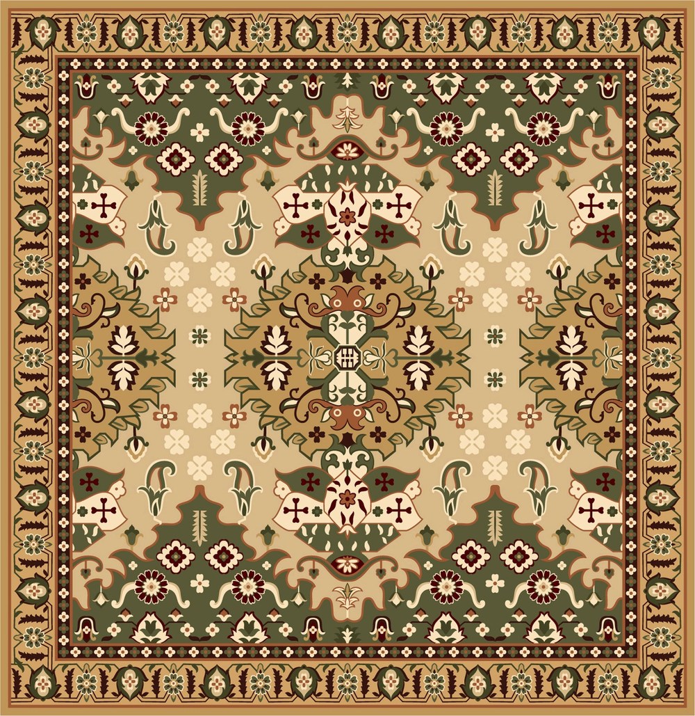Beige Green Persian Medallion Rug full rug pattern