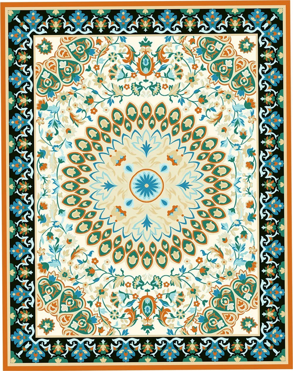 Turquoise Blue Floral Medallion Persian Area Rug for Interiors Turquoise Floral Medallion Rug full rug pattern