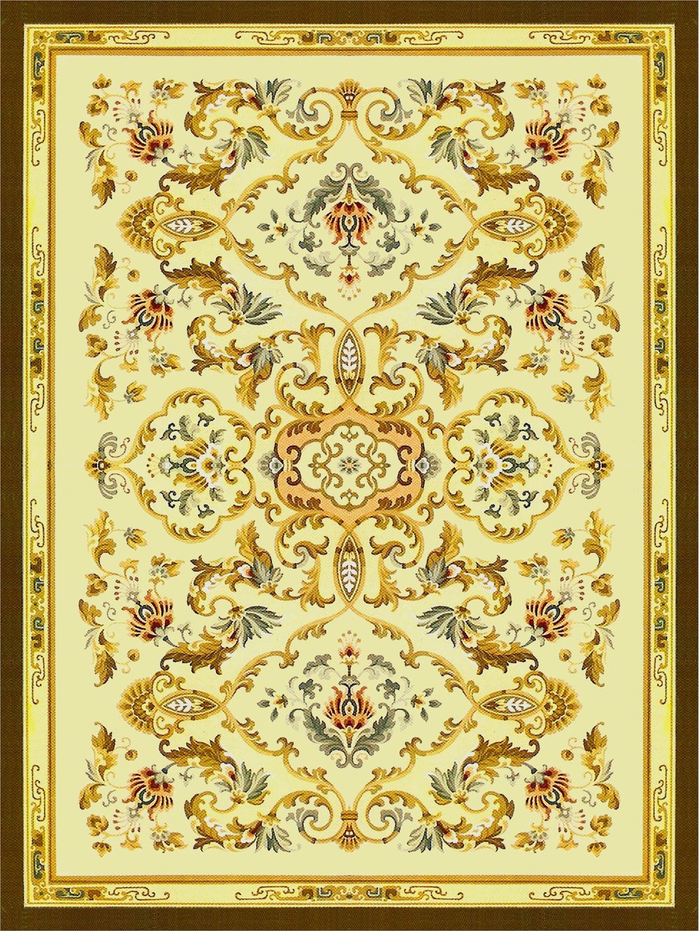 Gold Cream Ornate Medallion Rug full rug pattern