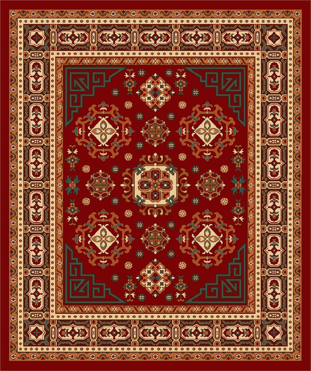 Red Cream Classic Medallion Rug full rug pattern
