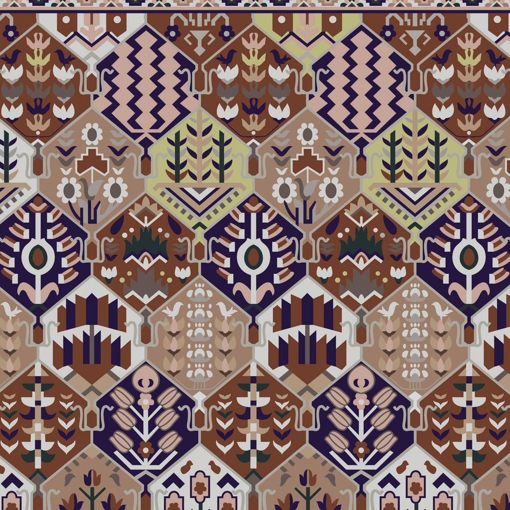 gls-c20-border-1000 Purple Brown Geometric Patchwork Rug rug pattern detail