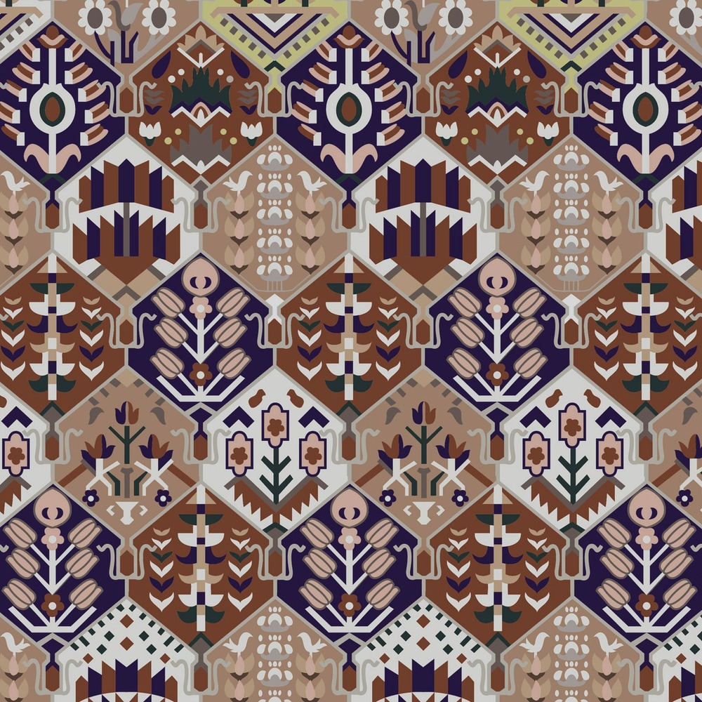gls-c20-center-1000 Purple Brown Geometric Patchwork Rug rug pattern detail