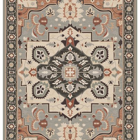 Rust Gray Traditional Medallion Rug rug