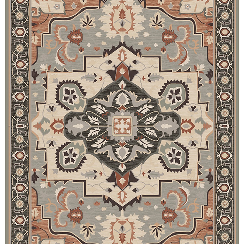 Rust Gray Traditional Medallion Rug rug