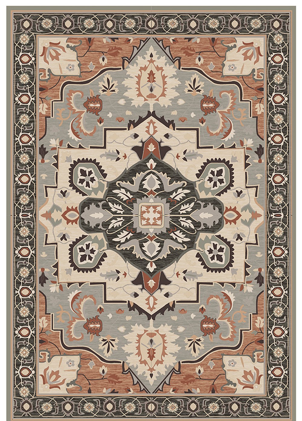 Rust Gray Traditional Medallion Rug full rug pattern