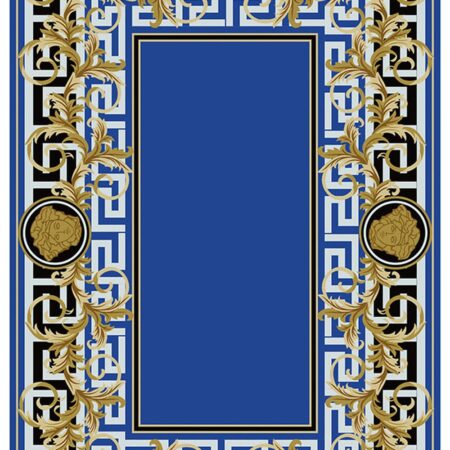 Blue Gold Greek Key Border Rug rug