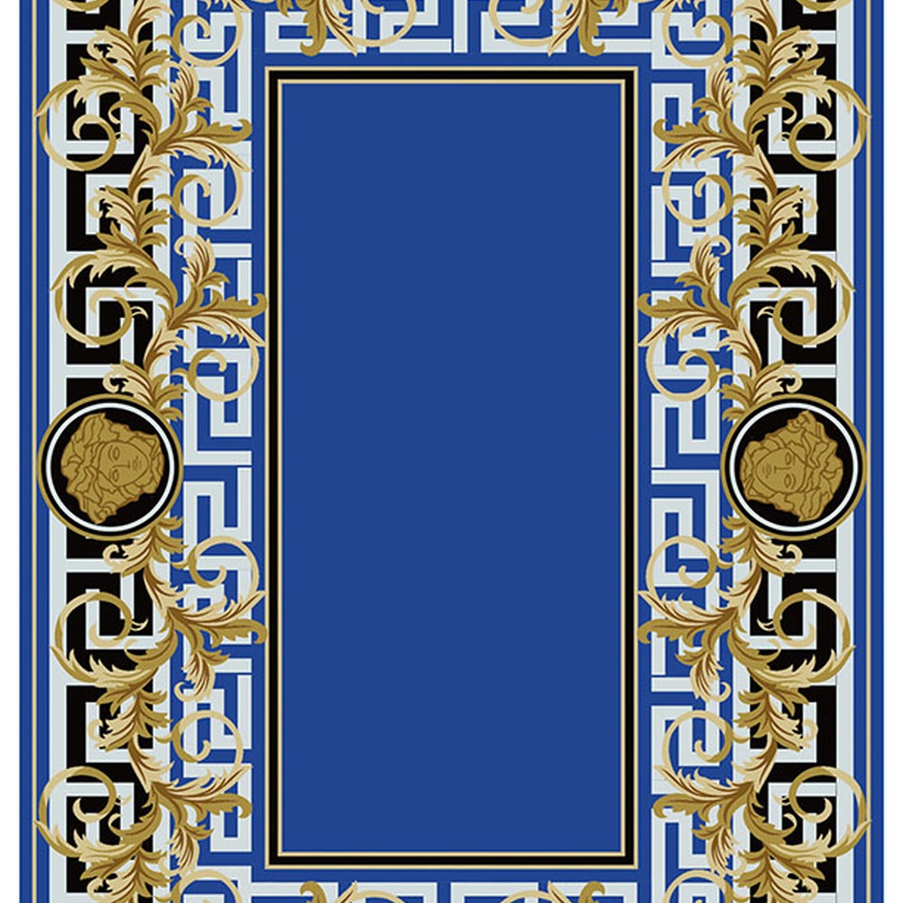 Blue Gold Greek Key Border Rug rug