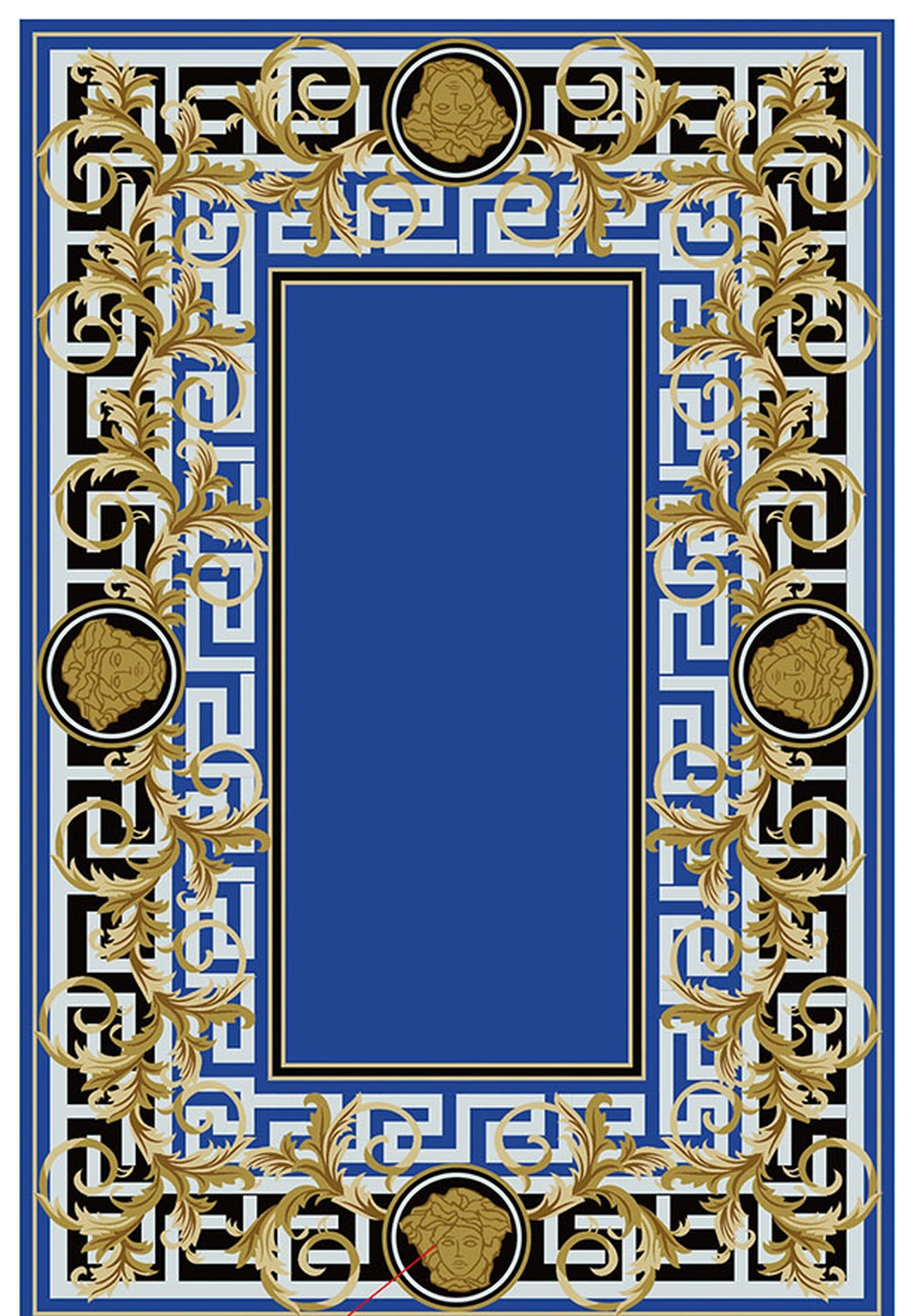 Blue Gold Greek Key Border Rug full rug pattern