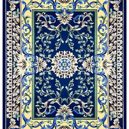 Blue Gold Floral Persian Rug rug