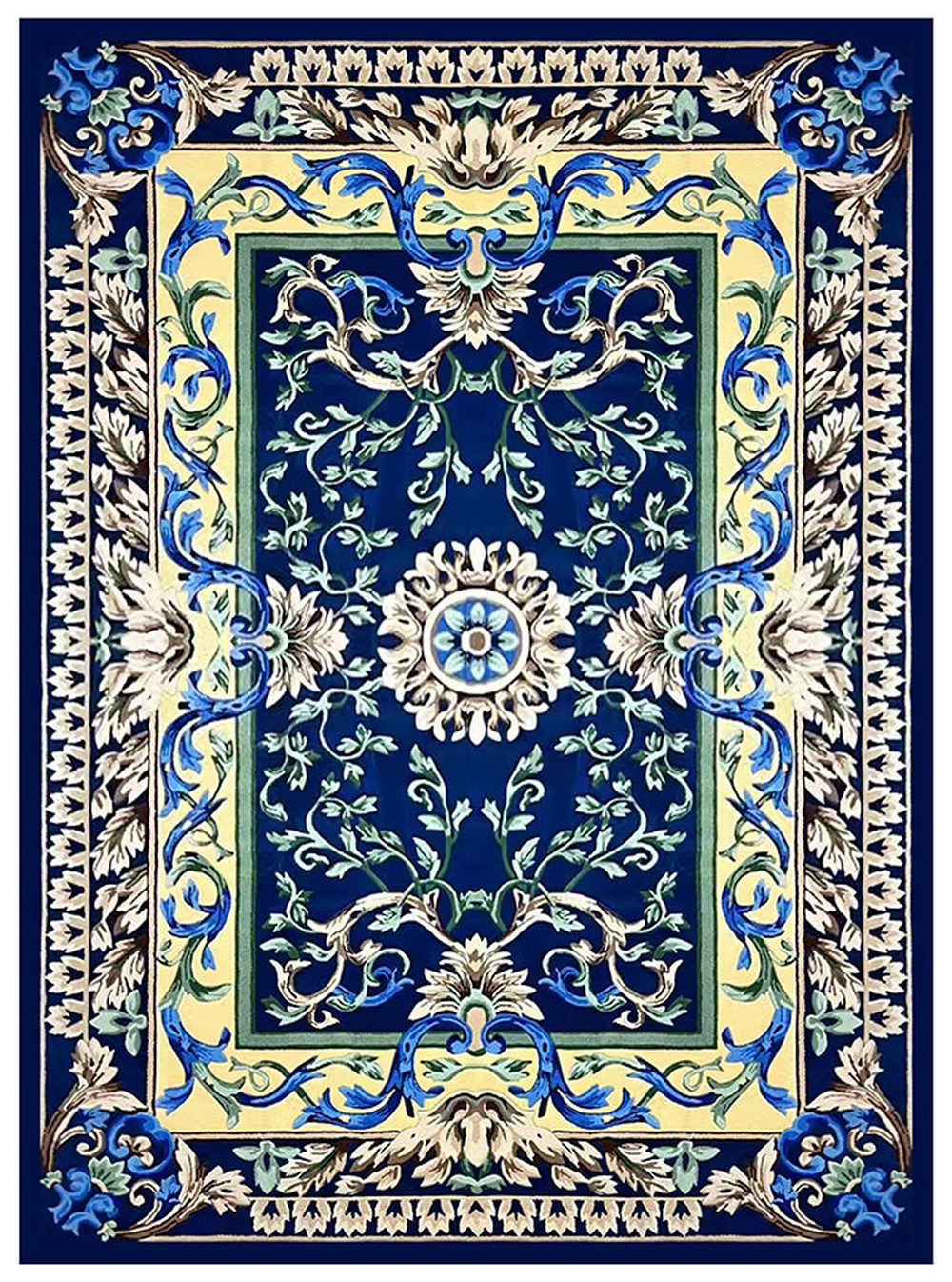 Blue Gold Floral Persian Rug full rug pattern