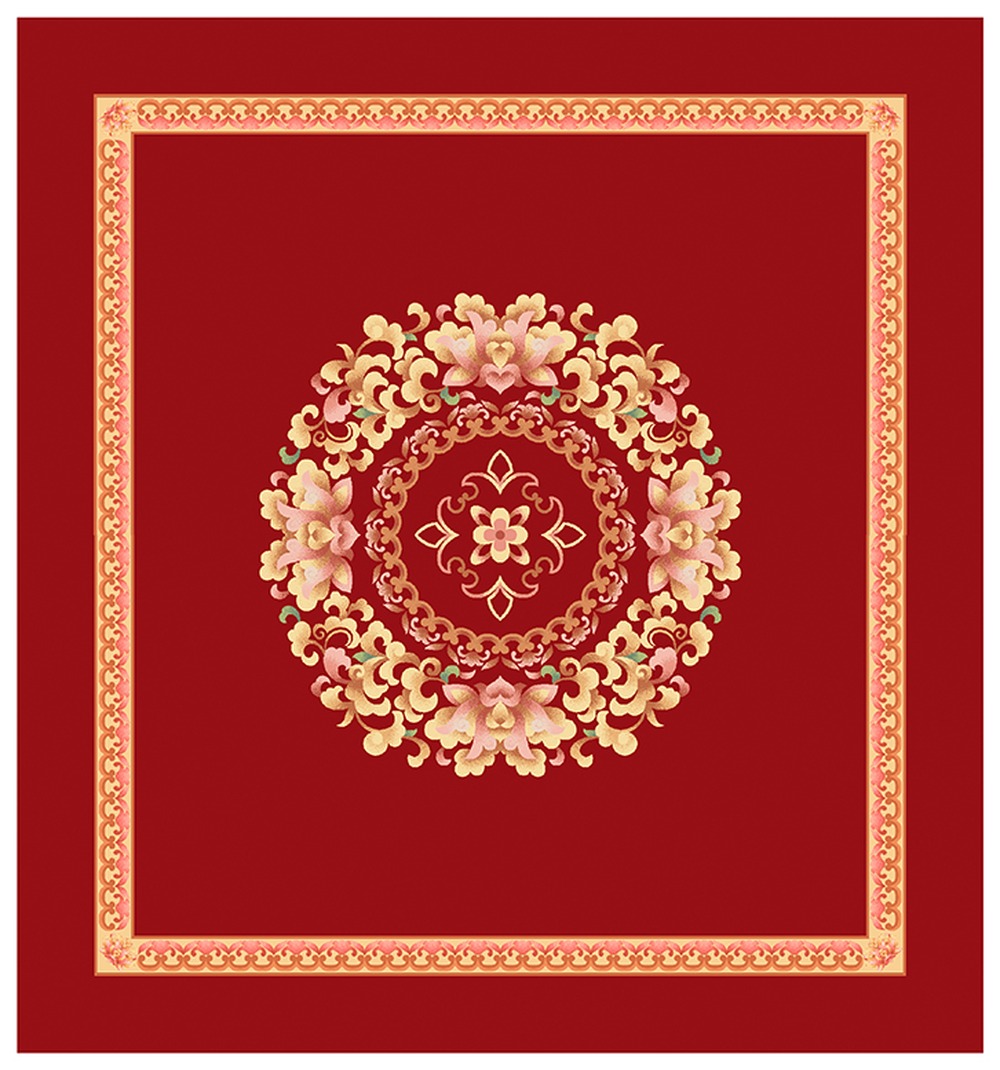 Red Gold Circular Medallion Rug full rug pattern